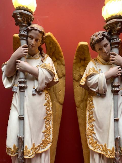Pair Gothic - style Angels With Torches