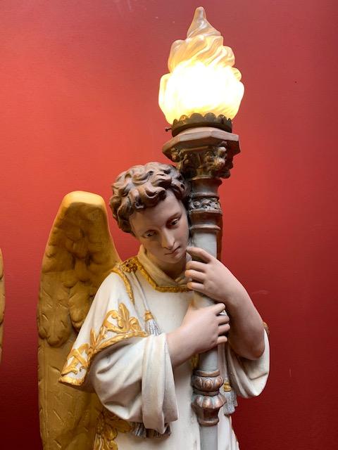 Pair Gothic - style Angels With Torches