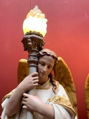 Angels With Torches  style Gothic - style en Composite Polychrome / Torches Glass, Belgium 19th century