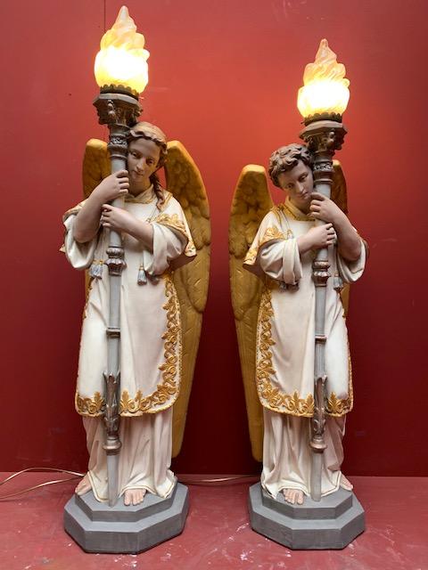 Pair Gothic - style Angels With Torches