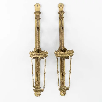 Antique Wall-Mounted Hangers For 'Eternal Lights' style Gothic - Style en Brass / Bronze / Gilt, Belgium  19 th century