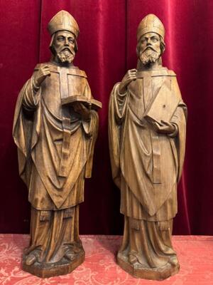 Bishop Statues style Gothic - Style en Hand - Carved Wood , Netherlands  19 th century