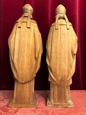 Bishop Statues style Gothic - Style en Hand - Carved Wood , Netherlands  19 th century