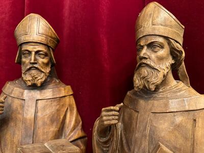 Bishop Statues style Gothic - Style en Hand - Carved Wood , Netherlands  19 th century