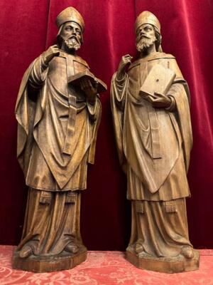 Bishop Statues style Gothic - Style en Hand - Carved Wood , Netherlands  19 th century