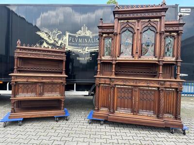 Cabinets style Gothic - style en Walnut wood / Glass / Marble, Paris - France 19 th century ( Anno 1890 )