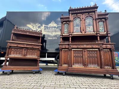 Cabinets style Gothic - style en Walnut wood / Glass / Marble, Paris - France 19 th century ( Anno 1890 )