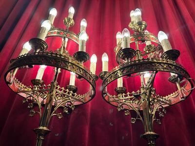 Candelabra style Gothic - Style en Brass / Bronze, Belgium  19 th century ( Anno 1875 )