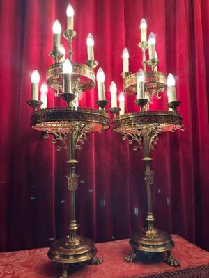 Candelabra style Gothic - Style en Brass / Bronze, Belgium  19 th century ( Anno 1875 )