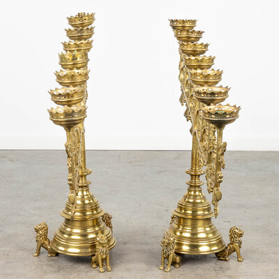 Candle Holders  style Gothic - style en Brass / Bronze, Belgium  19 th century