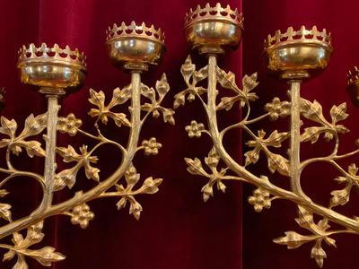 Candle Holders  style Gothic - style en Brass / Bronze / Polished and Varnished, Belgium  19 th century ( Anno 1875 )