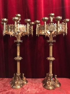 Candle Holders style Gothic - style en Full Bronze / Polished , France 19th century ( anno 1875 )