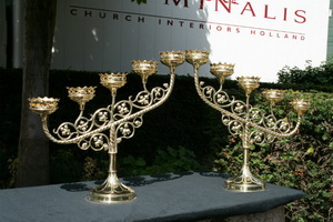 Candle Holders style Gothic - style en Brass / Bronze, Belgium 19th century ( Anno 1885 )