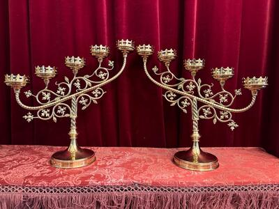 Pair Gothic - style Candle Holders By Bourdon - Antique