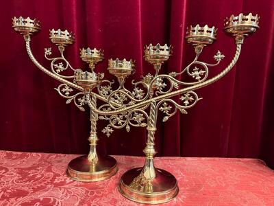 Candle Holders style Gothic - Style en Brass / Bronze, Belgium  19 th century ( Anno 1890 )