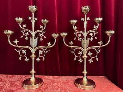 Candle Holders style Gothic - Style en Brass / Bronze / Polished and Varnished, Belgium  19 th century ( Anno 1890 )