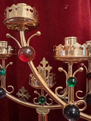 Candle Holders style Gothic - Style en Brass / Bronze / Glass, Belgium  19 th century ( Anno 1890 )