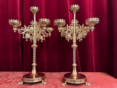 Candle Holders style Gothic - Style en Brass / Bronze / Polished and Varnished, Belgium  19 th century ( Anno 1885 )
