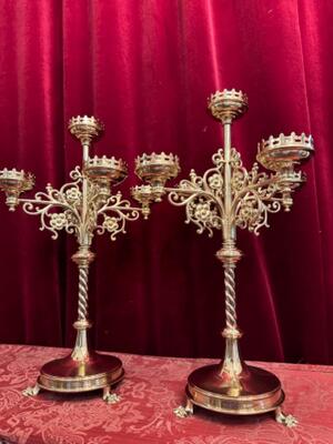 Candle Holders style Gothic - Style en Brass / Bronze / Polished and Varnished, Belgium  19 th century ( Anno 1885 )