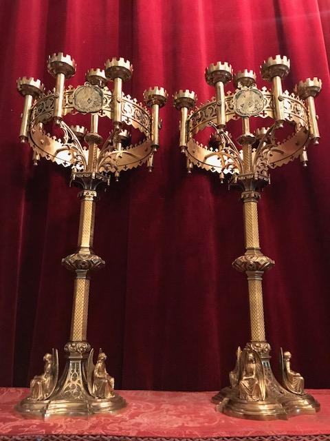 Pair Gothic - style Candle Holders