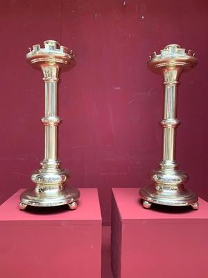 Candle Holders style Gothic - Style en Brass / Bronze Polished / New Varnished, Belgium 19th century