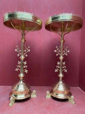 Candle Holders style Gothic - style en Brass / Bronze / Polished and Varnished, Belgium 19 th century ( Anno 1875 )