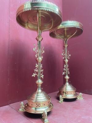 Candle Holders style Gothic - style en Brass / Bronze / Polished and Varnished, Belgium 19 th century ( Anno 1875 )