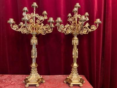 Candle Holders style Gothic - Style en Full - Bronze Gilt / Polished / Varnished, France 19 th century ( Anno 1890 )