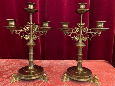 Candle Holders style Gothic - Style en Bronze Gilt, Belgium 19 th century ( Anno 1890 )