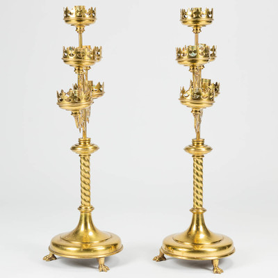 Candle Holders  style Gothic - Style en Brass / Bronze, Belgium 19 th century