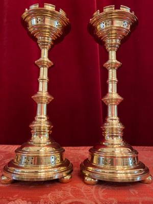 Candle Holders  style Gothic - style en Full Bronze Polished and Varnished, Belgium  19 th century