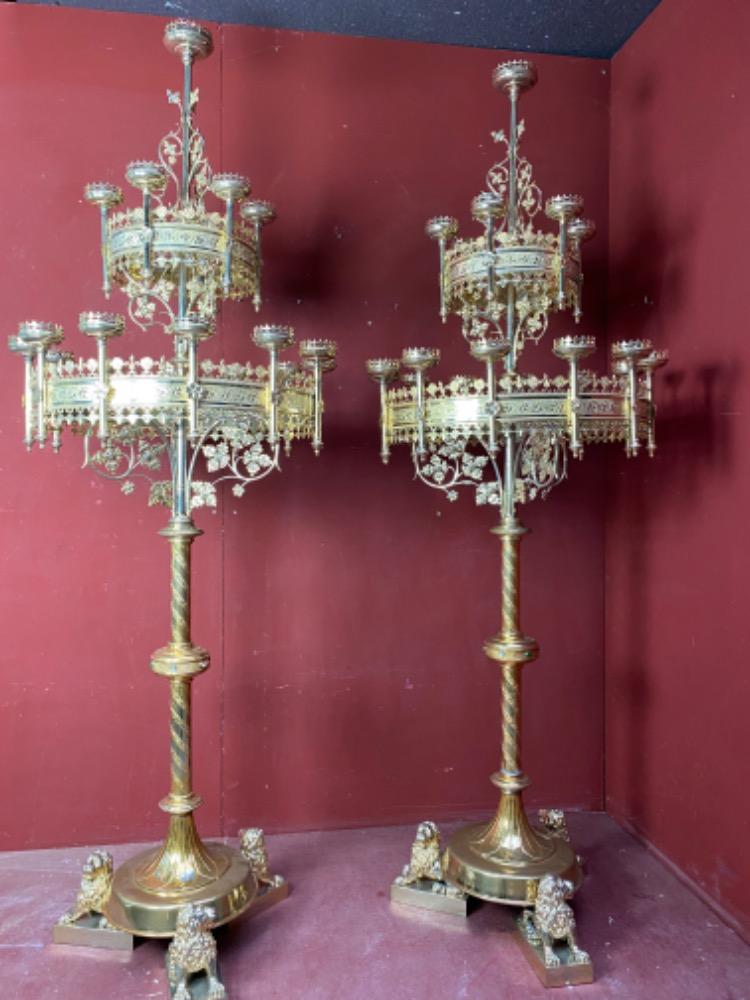 Pair Gothic - style Candle Holders By Bourdon