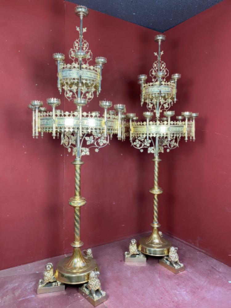 Pair Gothic - style Candle Holders By Bourdon