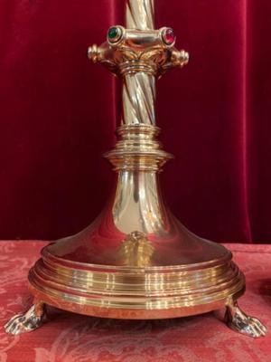 Candle Holders Measures Without Pin style Gothic - style en Brass / Bronze / Polished and Varnished / Stones, Belgium  19 th century