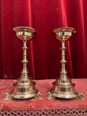 Candle Holders Measures Without Pin style Gothic - Style en Bronze, Belgium  19 th century ( Anno 1865 )