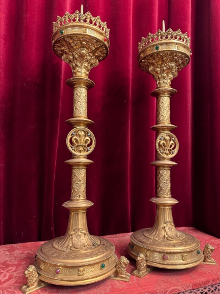 Pair Gothic - Style Candle Holders Measures Without Pin