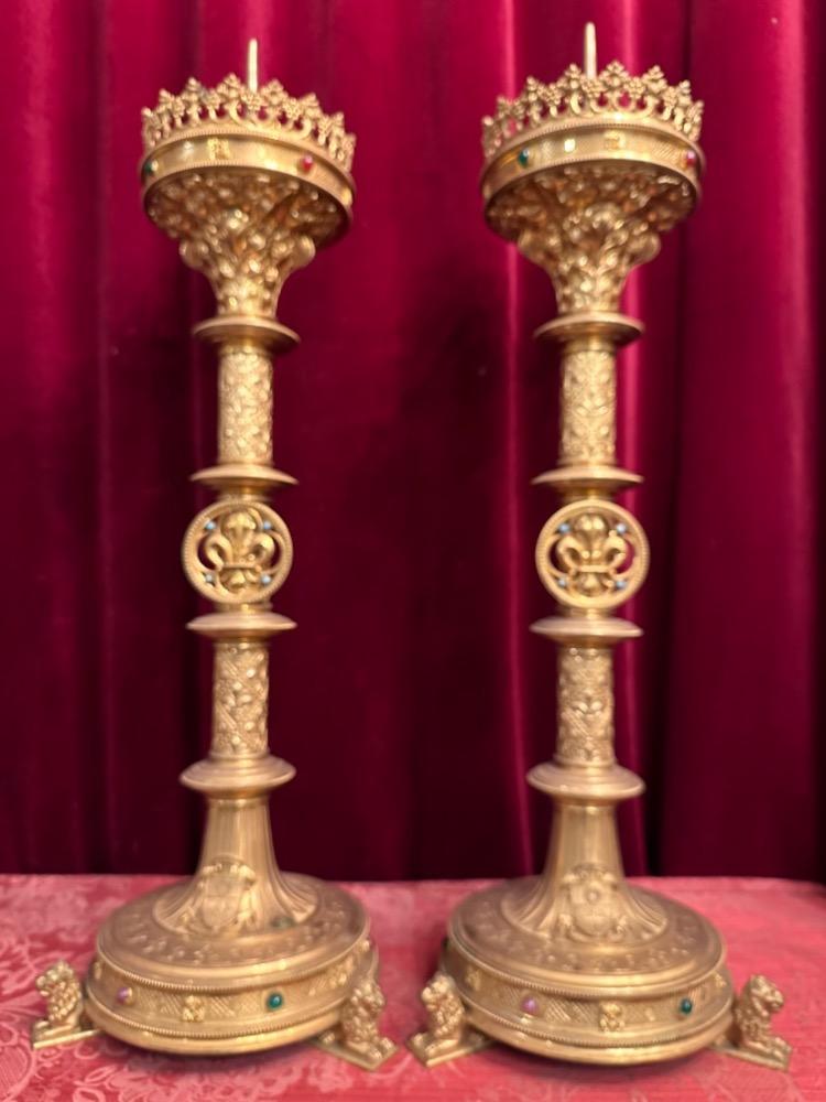 Pair Gothic - Style Candle Holders Measures Without Pin