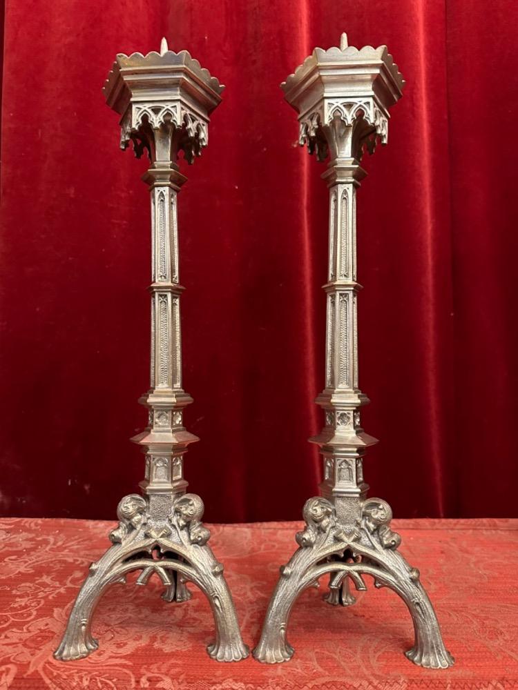 Pair Gothic - Style Candle Holders Measures Without Pin