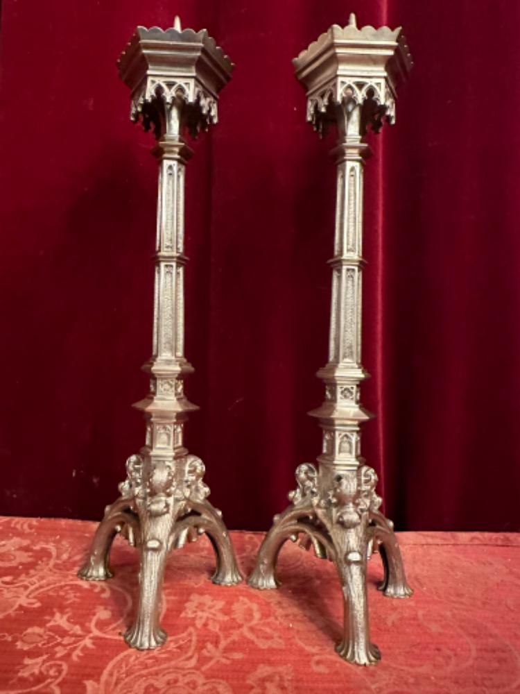 Pair Gothic - Style Candle Holders Measures Without Pin