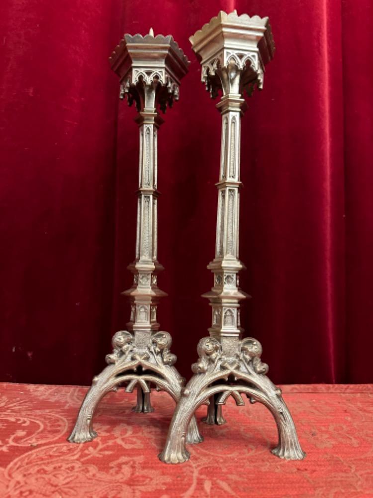 Pair Gothic - Style Candle Holders Measures Without Pin