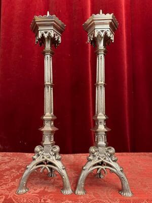 Candle Holders Measures Without Pin style Gothic - Style en Bronze Silver Plated, Belgium  19 th century ( Anno 1885 )