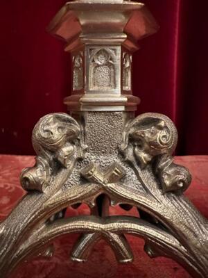 Candle Holders Measures Without Pin style Gothic - Style en Bronze Silver Plated, Belgium  19 th century ( Anno 1885 )