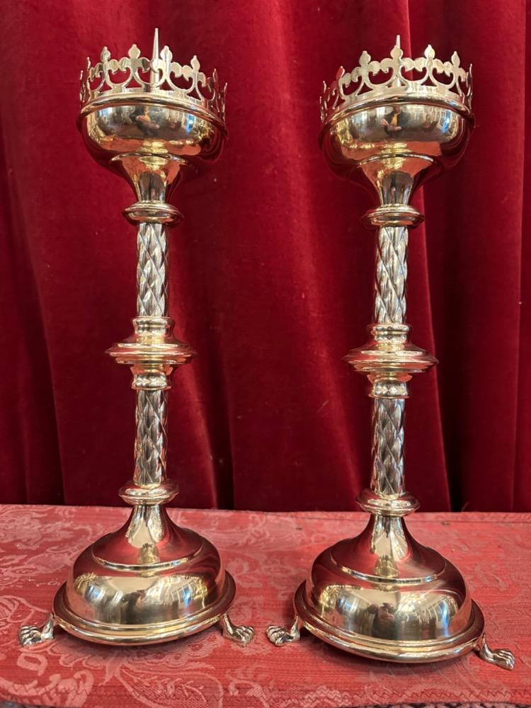 Pair Gothic - Style Candle Holders Measures Without Pin
