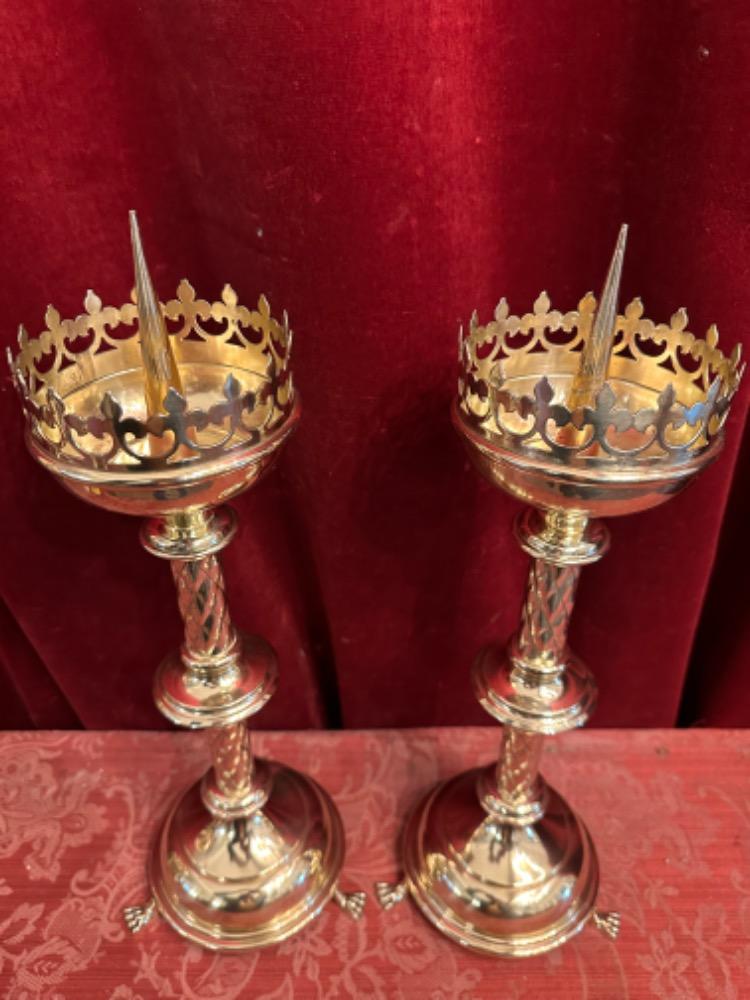Pair Gothic - Style Candle Holders Measures Without Pin