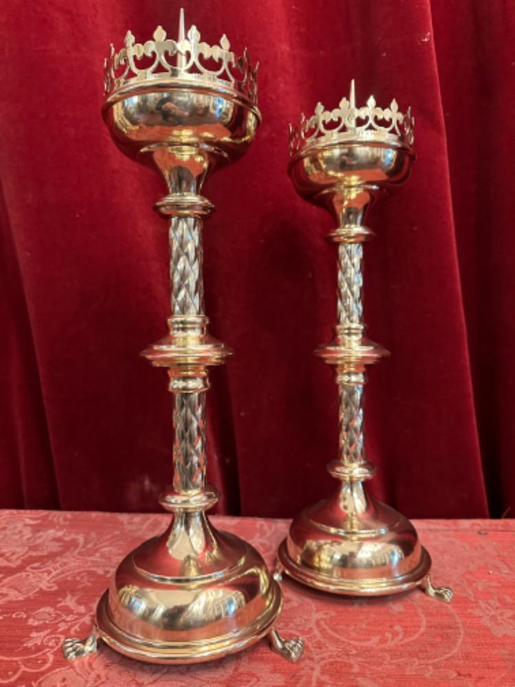Pair Gothic - Style Candle Holders Measures Without Pin