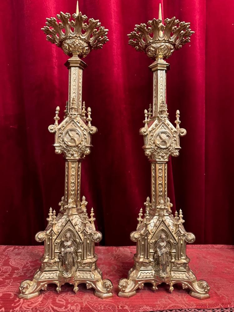 Pair Gothic - Style Candle Holders Measures Without Pin