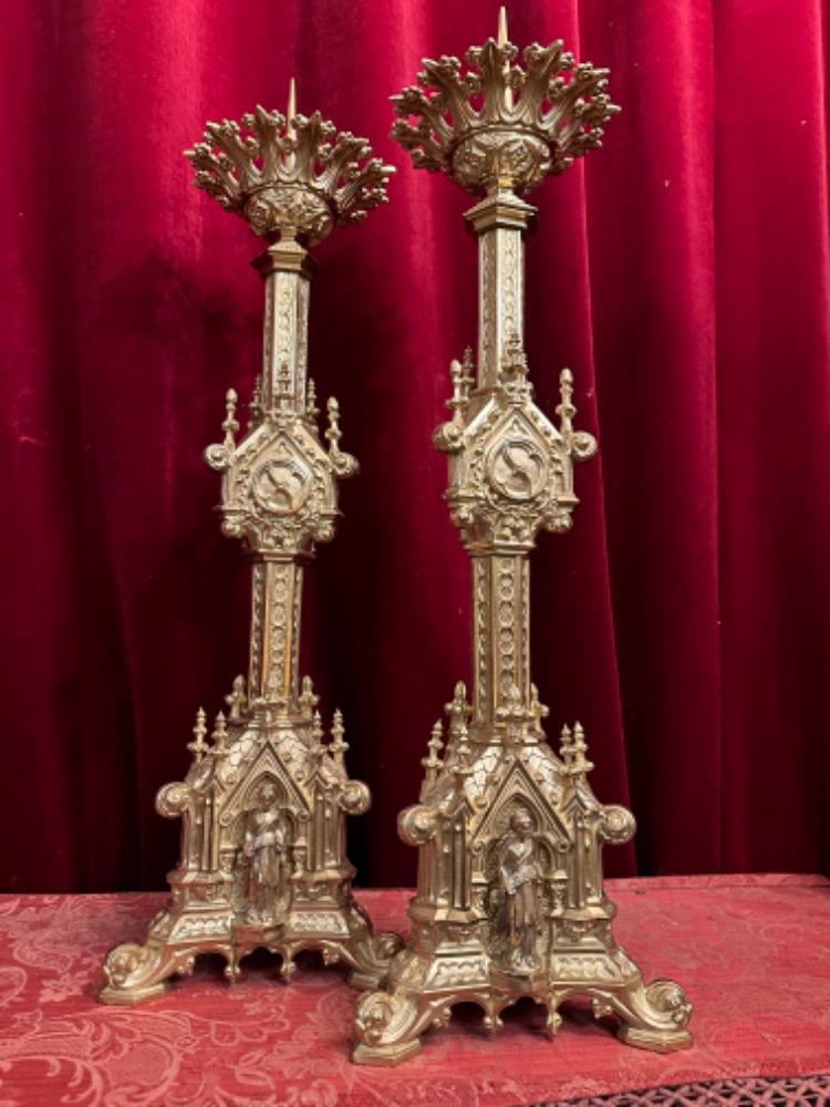 Pair Gothic - Style Candle Holders Measures Without Pin