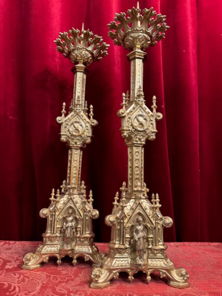 Pair Gothic - Style Candle Holders Measures Without Pin