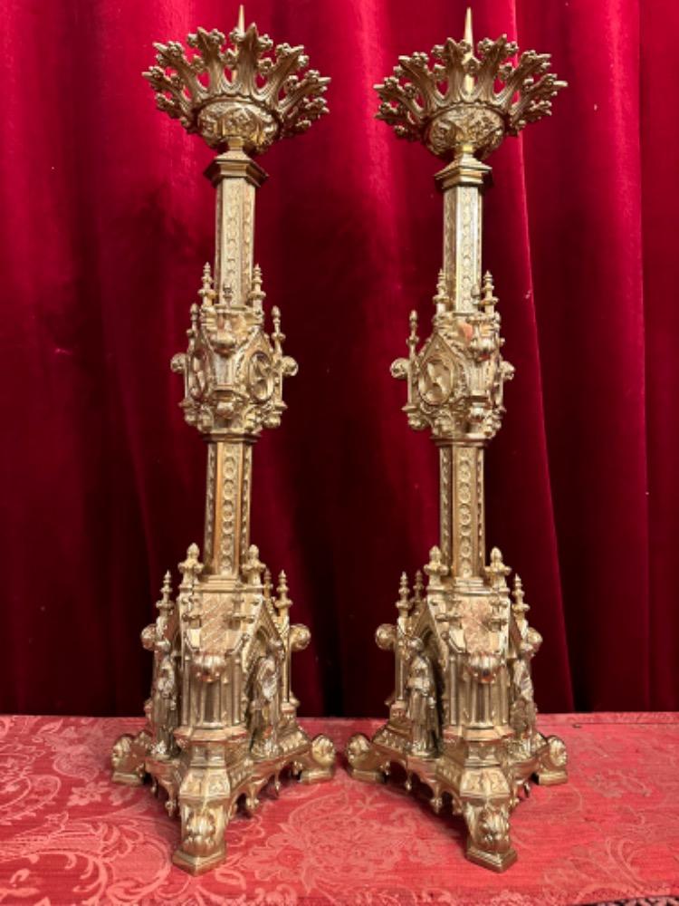 Pair Gothic - Style Candle Holders Measures Without Pin