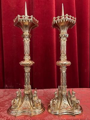 Pair Gothic - Style Candle Holders Measures Without Pin